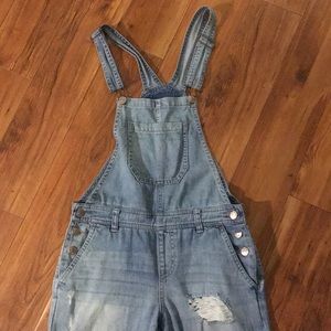 Light wash jean overalls